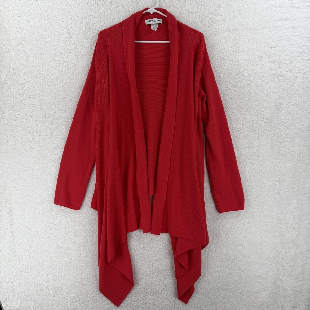 Sonia Rykiel Cardigan Sweater Womens 40 Red Wool Cashmere Open Front Italy Knit